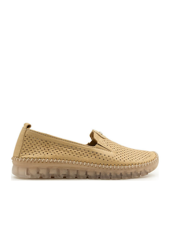 Mago Shoes Leather Women's Moccasins In Beige C...