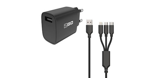 2GO Φορτιστής με Θύρα USB-A και Καλώδιο Lightning 15W Μαύρος (797257)