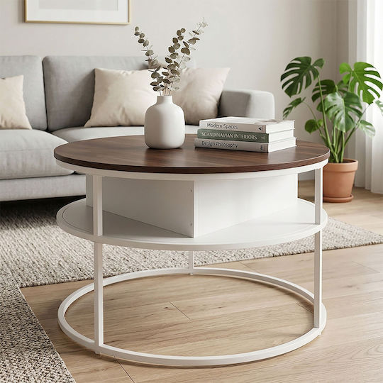 Round Central Wooden Coffee Table with Lifting Mechanism White/Brown L80xW80xH46cm