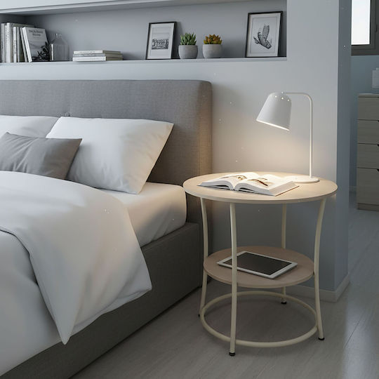 Στρογγυλό Βοηθητικό Τραπεζάκι Ξύλινο Cream/light Brown Μ55xΠ55xΥ55εκ.