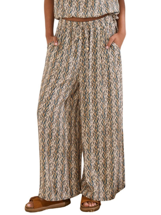 Women's High Rise Pantaloons with Rubber Band Leopard Cream