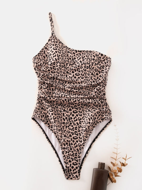 One Piece Swimsuit One Shoulder Animal Size M Animal