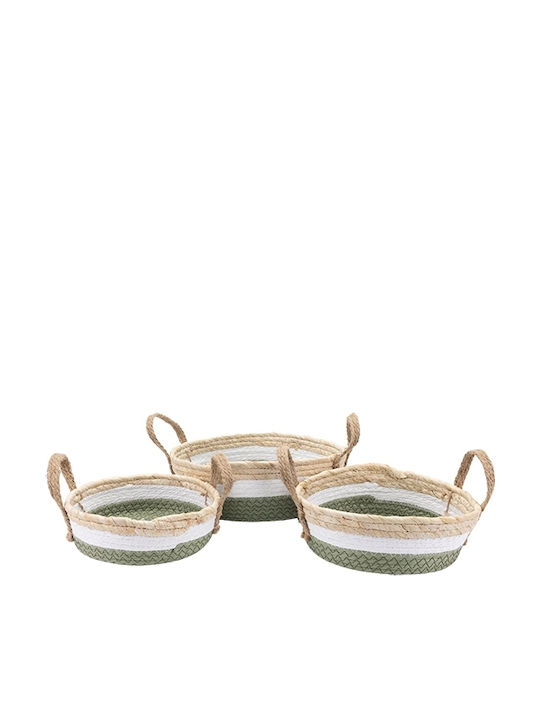 Set of Beige Wicker Decorative Baskets with Handles 3 Pieces