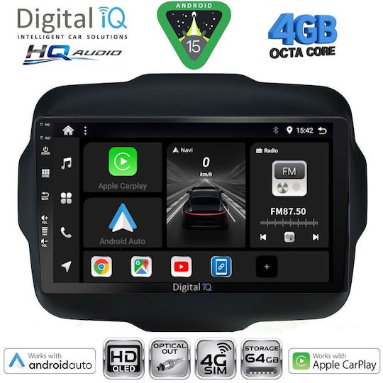 Digital IQ Car Audio System for Jeep Renegade 2014 with Touch Screen 9" Digital IQ BXK 19290 CPAA Bluetooth USB Wi-Fi GPS Apple CarPlay Android Auto