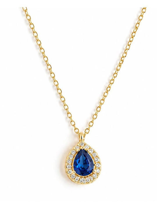 Paraxenies Necklace with Tear Design in 9K Gold with Blue Zircon