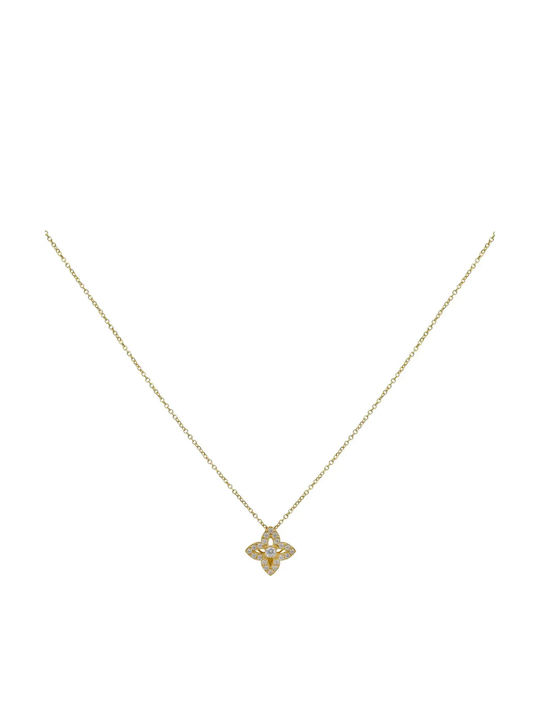 Halskette mit Blumenmuster aus 9K Gold mit Zirkon