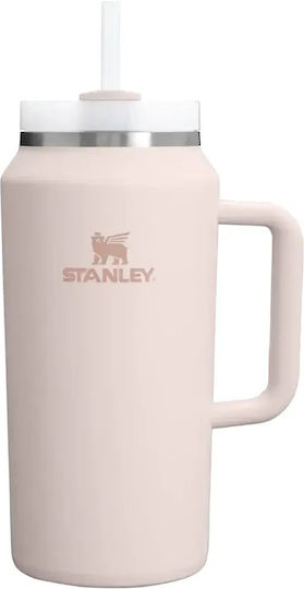 Stanley Flowstate Handled Tumbler Thermos 1.9lt Rose Quartz 2.0 with Straw and Handle