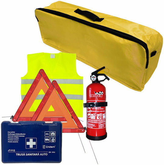 Cridem First Aid Package Car Extinguisher First Aid Kit 2pcs Warning Triangle Warning Vest Trunk Organizer Yellow