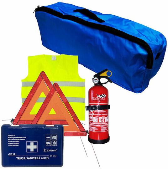 Cridem First Aid Package Car Extinguisher First Aid Kit 2pcs Warning Triangle Warning Waistcoat Trunk Organizer Navy Blue