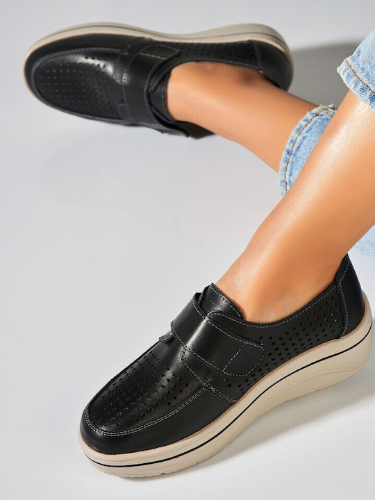 Leder Damen Mokassins in Schwarz Farbe