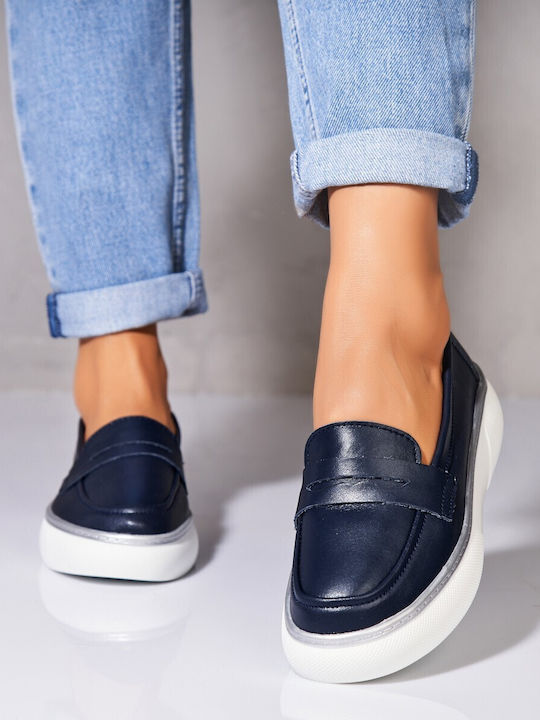 Leder Damen Mokassins in Marineblau Farbe