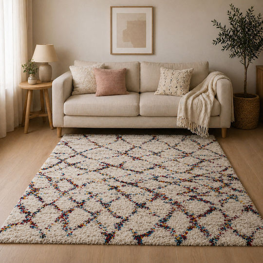 Shaggy Noelia Wohnzimmer Teppich Rechteckig Ecru 130x180cm