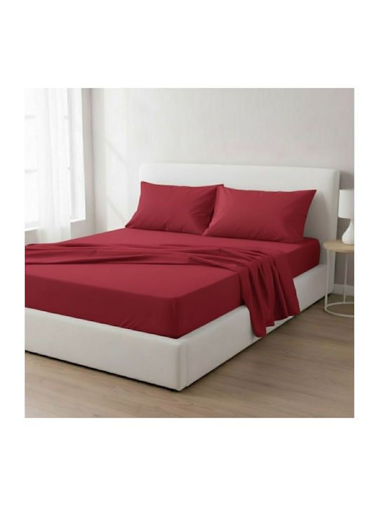 Olia Home Σετ Σεντόνια Διπλά 200x260εκ. Κόκκινα (4τμχ)