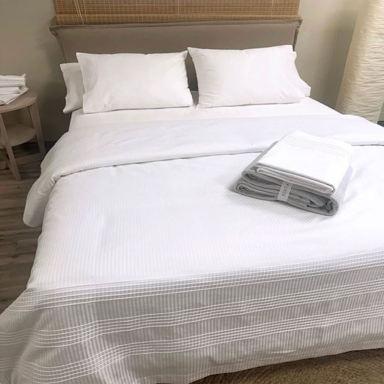 Kentia Σετ Παπλωματοθήκη Βαμβακοσατέν 260x240cm King Size με 2 Μαξιλαροθήκες Orama White