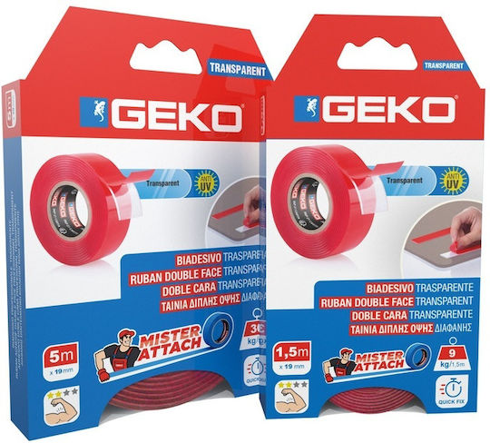 Geko Adhesive Foam Double-Sided Transparent Tape 5mx19mm