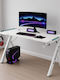 Birou Gaming D2107 Din Lemn Alb cu Picioare Metalice LED și Porturi USB 140x60x74cm