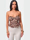 Γυναικείο Crop Top Floral Καφε Σκουρο