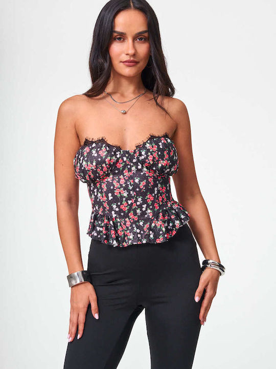Decoro Women's Crop Top Floral Black