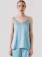 Women's Satin Blouse with Spaghetti Straps & V-Neckline Light Blue
