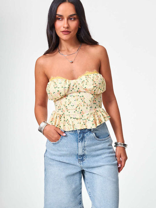 Decoro Women's Crop Top Floral Yellow