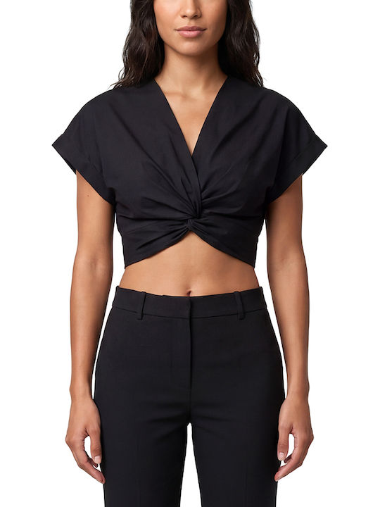 Twenty 29 Damen Twenty 29 Baumwolliges Ärmelloses Crop-Top mit V-Ausschnitt Schwarz