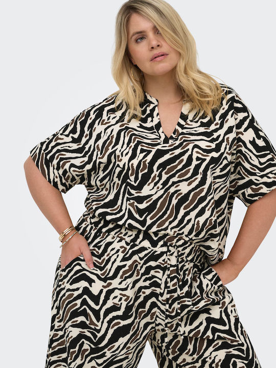 Women's Blouse Short Sleeve with V-Neck Black