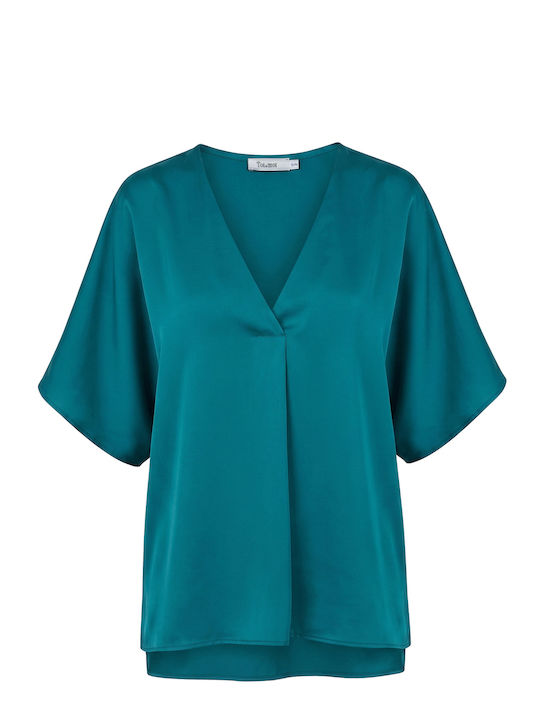 Toi&Moi Дамска Блуза Сатенена Къс Ръкав Зелена