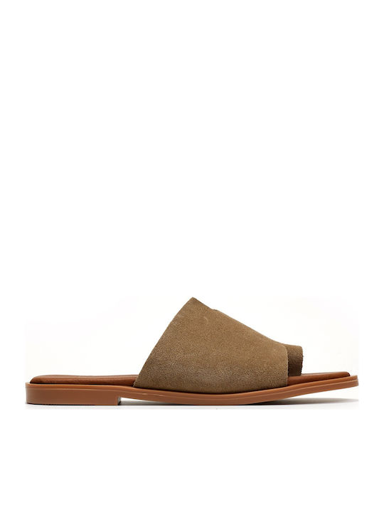 Leather Women's Flat Sandals Brown