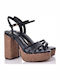 Damen Sandalen Schwarz Leder
