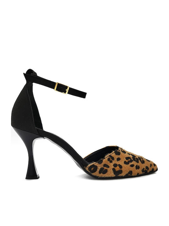 Γόβες με Λουράκι Animal Print Μαύρες