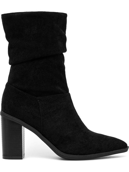 Romanciaga Wildleder Damenstiefel Cowboy mit Hohem Absatz Schwarz