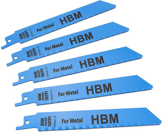 Set Of Metal Jig Saw Blades 150mm 18 Tpi Hbm 5 Pieces