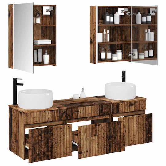 vidaXL vidaXL Badezimmer Waschtisch-Einheit mit Waschbecken und Spiegel mit Licht M53xB15.5xH70cm Gebeiztes Holz