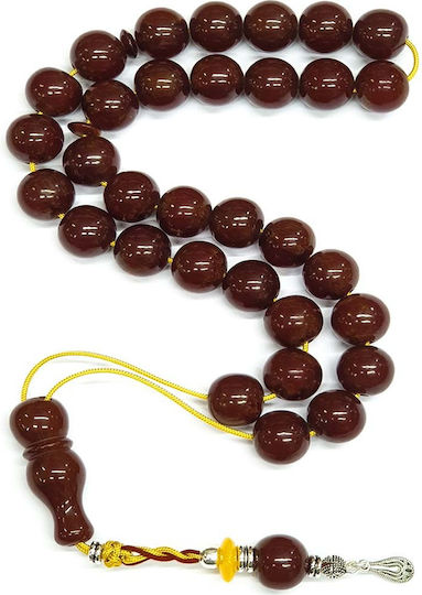 Roloi Komboloi Worry Beads with 33 Beads Made of Mastic Length 42cm Brown