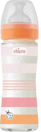 Chicco Γυάλινο Μπιμπερό Κατά των Κολικών με Θηλή Σιλικόνης για 0+ μηνών Πορτοκαλί 240ml