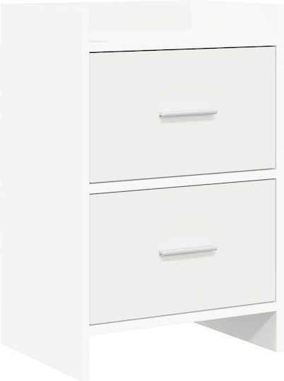 Wooden Bedside Table With Metal Legs White 40x30x60cm