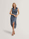Summer Midi Evening Satin Drape Dress Grey