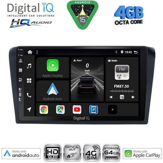 Digital IQ Auto-Audiosystem für Mazda 3 2003-2008 Bluetooth USB Eingebautes Wi-Fi GPS Apple CarPlay Android Auto mit 9 Zoll Touchscreen