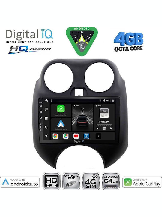 Digital IQ Car Audio System for Nissan Micra 2010-2014 Bluetooth USB WiFi GPS Apple CarPlay Android Auto with 9" Touch Screen