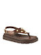 Leather Women's Flat Sandals Brown