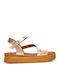 Δερμάτινα Γυναικεία Σανδάλια Flatforms Μπρούτζινο