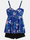 Plus Size Σετ Μαγιό Tankini Μπλε Φλοραλ Μέγεθος 2xl Μπλε Σκούρο