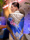 Kalfas Luxury Silk Square Pure Silk Scarf Women's Silk Blue Shawl