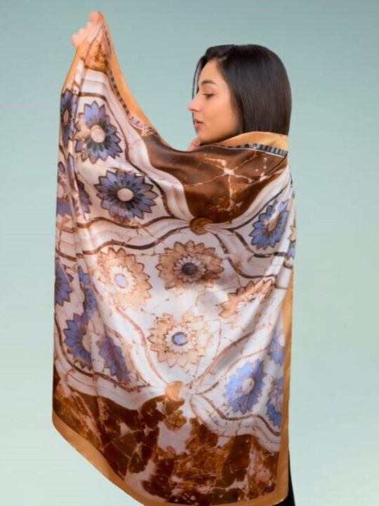 Kalfas Luxury Silk Pure Silk Shawl Women's Silk Brown