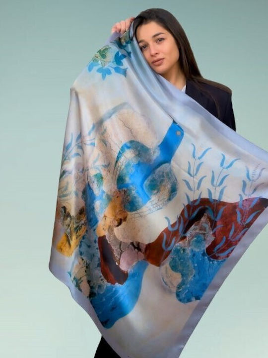 Kalfas Luxury Silk Square Women's Silk Shawl Blue