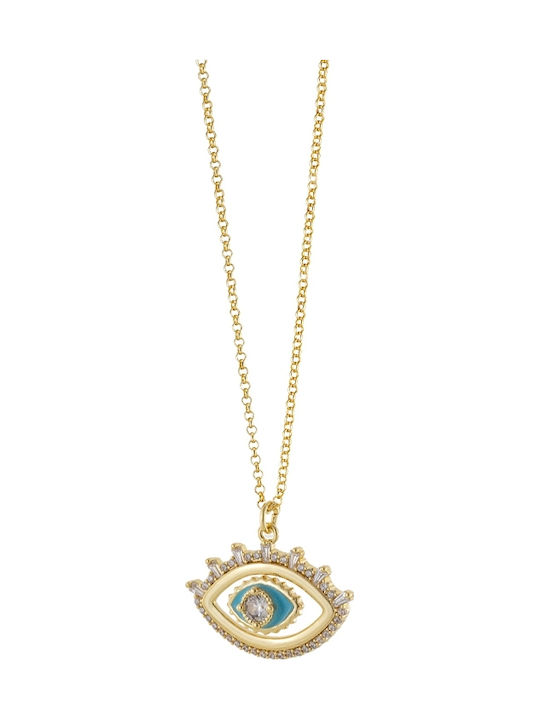 Loisir Necklace Eye Gold Plated with Pearls & Turquoise Zircon