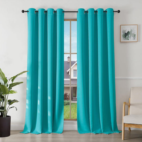 Joydeco Σετ Κουρτίνες Συσκότισης με Τρουκς Blue 135x240εκ.