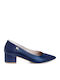 Leather Heels with Low Heel Blue