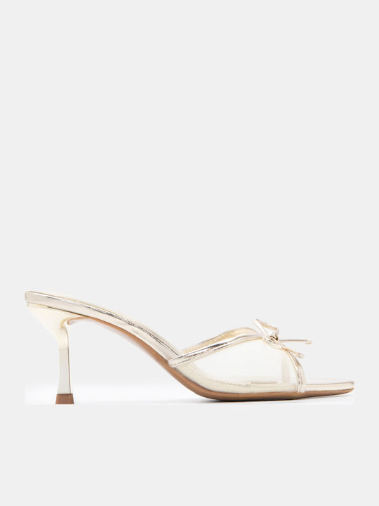 Mules With High Heel In Gold Colour