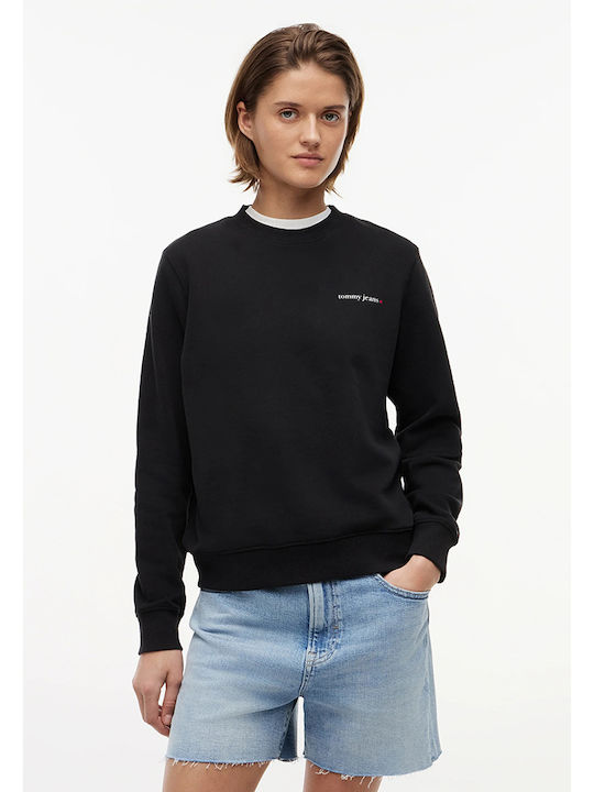 Tommy Hilfiger Logo Γυναικείο Φούτερ Βελουτέ Μαύρο